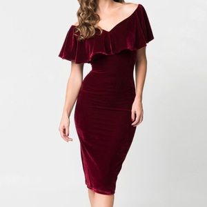 Unique Vintage Burgundy Velvet Dress